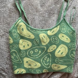 Pacsun crop top green smiley face